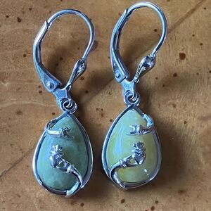 Natural Connemara Marble Sterling Silver Claddagh Earrings